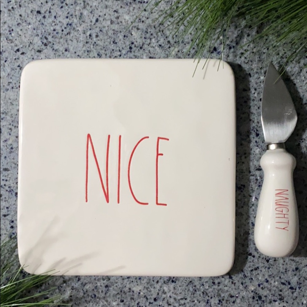 Rae Dunn Naughty Nice Christmas Cheese Plate + Knife
